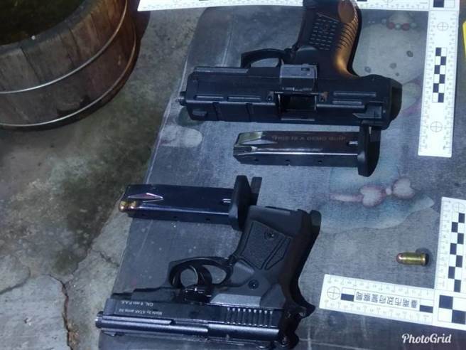 handguns and ammunition seized by police after shooting in Tainan City