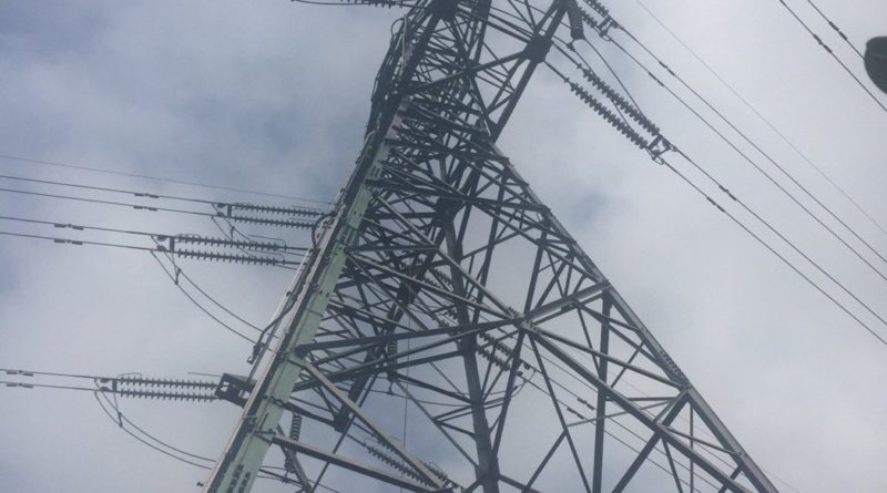 A high-voltage electricity tower in Linkou District, New Taipei City