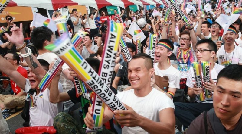 gay people celebrate a ruling that a ban on same-sex marriage is unconstitutional under the provisions of the Constitution of the Republic of China