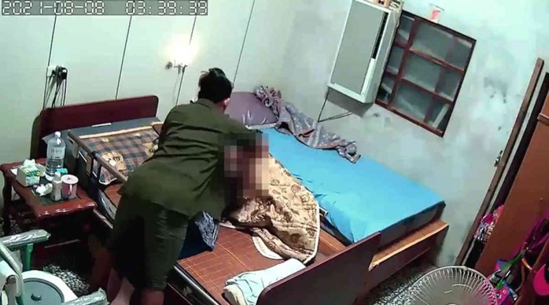 monitor footage screen grab of caregiver threatening patient