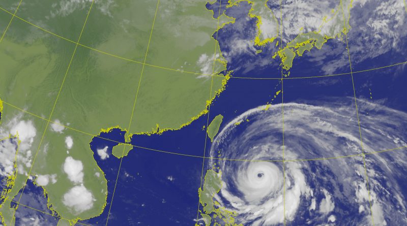 satellite RGB image of typhoon Mawar southeast of Taiwan